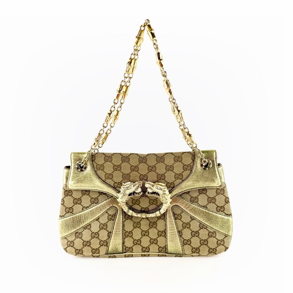 Gucci By Tom Ford GG Canvas Jeweled Dragon Shoulder Bag